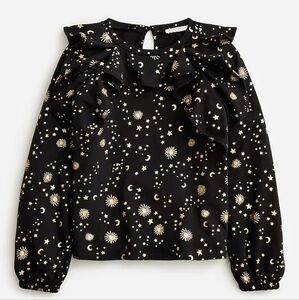 Crewcuts girls long sleeves ruffle top, xs/ 4-5, black/ gold